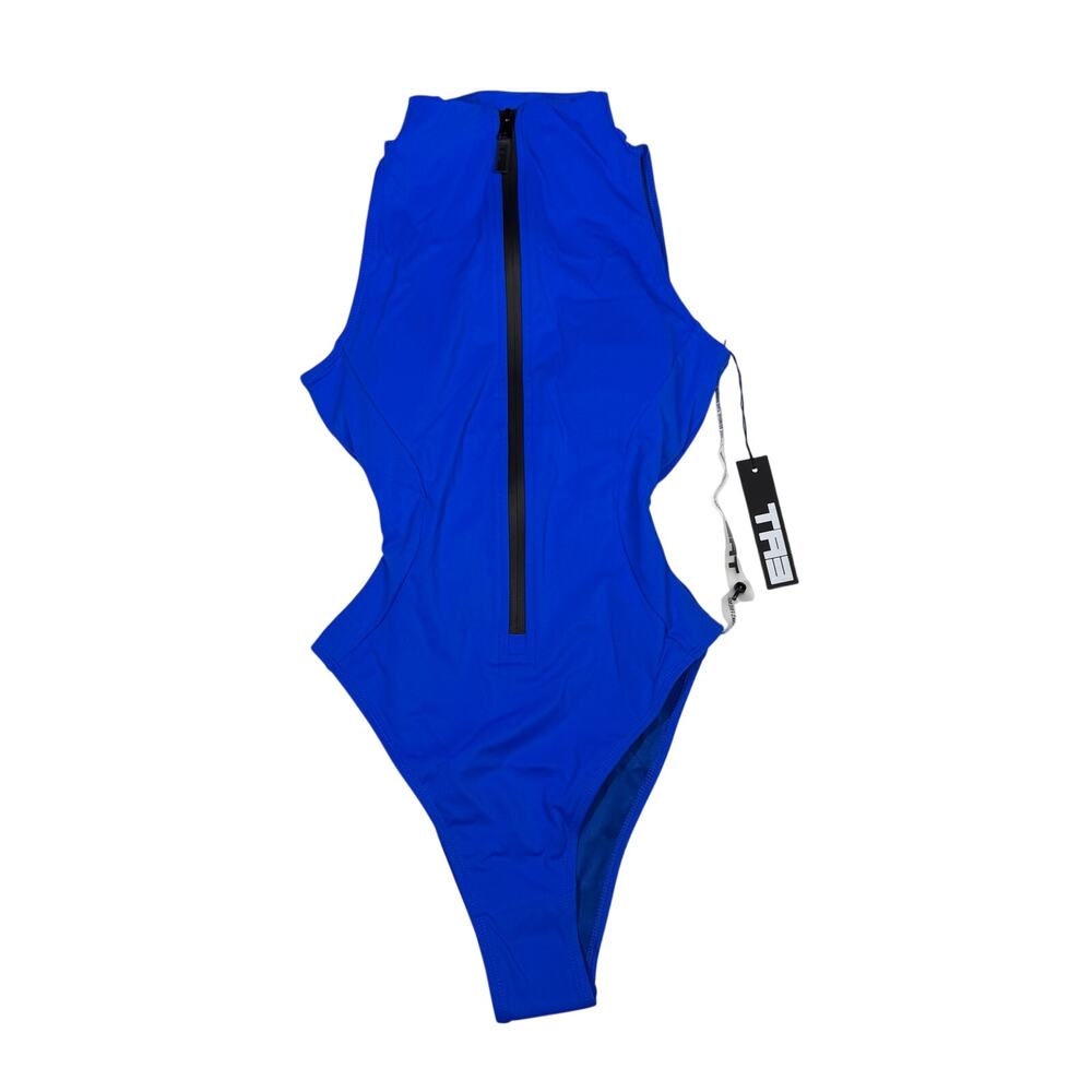 TA3 Hi Cut Sleeveless Surfy Swimsuit NWT Size XS R/L Sapphire Blue Shapewear Zip